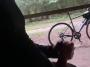 Ruining orgasm in public in the forest during a bike ride