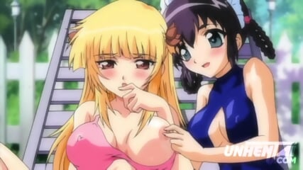 futanari lesbian threesome at pool party hentai