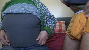 Nasty dirty talking mature mother-in-law shows her saggy tits to stepson
