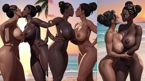 beautiful ebony dance and kiss on beach (ai animation)