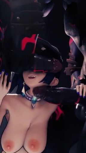 Yelan Worshipping 2 Mitachurl's Big Black Cocks Genshin Impact - 60 Fps Churled Licking Sucking