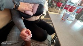 Horny Girl Plays with Cock in Fast Food Restaurant - Risky Blowjob