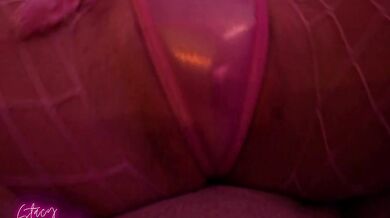 Latina lesbian POV rides girlfriend's strap on teaser fishnet bodysuit