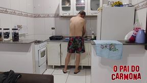 Naked Cougar Alone in the Kitchen