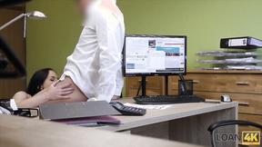 ”Sweet brunette Kristy Black gets buttfucked in the office”