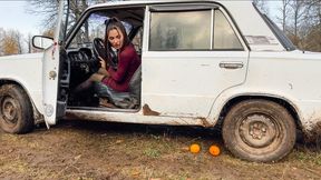 CRUSH Tanya crushes fruit with a car