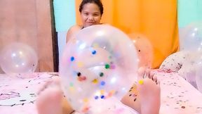 Sexy Juju Foot Pops Transparent Confetti Balloons With Her Amazing Bare Feet