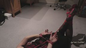 Helen Selfbondage Hogtied and Ballgagged in Nylons and High Heels