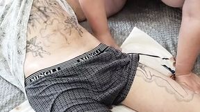Stepmom gives deepthroat blowjob and handjobs before cumming on her face