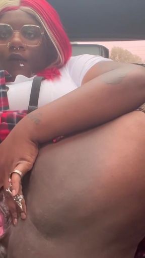 Naughty Gothic Ebony College Girl Masturbates and Squirts In Her Car   Clip 1