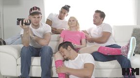 four massive cocks slam every hole of coed lily rader in a gangbang!