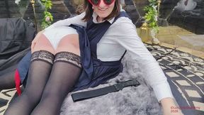 OTK ad hands belting for Charlotte in a private garden
