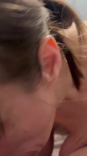 Mature with Big Saggy Boobs Sucking the Cum Out of Friends Dick and Swallowing