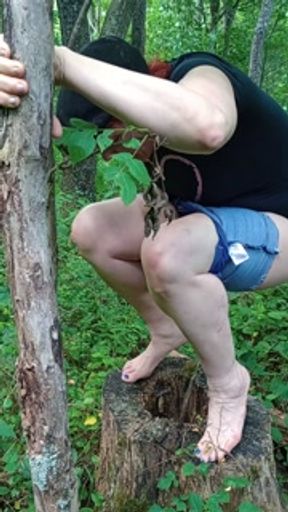 Lady P and D outdoors, Piss in the stump hole, learn about yarrow, and hear a song about trader joes