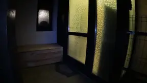 Daring babe gives messy blowjob in stockings & fur coat, barely escaping neighbors