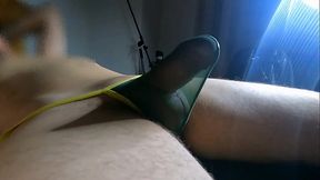 I reach an orgasm touching my penis with the transparent fabric of my thong