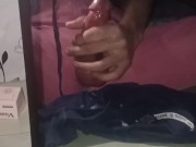 Stroking my horny cock through my slit pants—pinoy