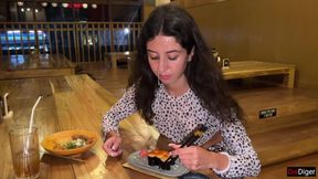 I Cum on a Girl's Face in Public Sushi Bar and She Eats Rolls with Cum on Her Face - Cumwalk