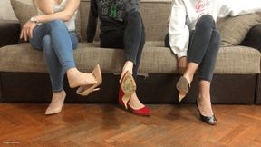 THREE GIRLS DANGLING HIGH HEELS IN A WAITING ROOM - MOV Mobile Version