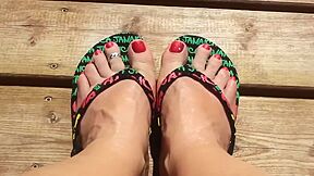 Flaunting My Sensitive Mature Feet And Toes While Sunbathing Outdoors