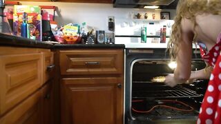 Bombshell Milf makes Pizza. Vagina and Butt Exposed