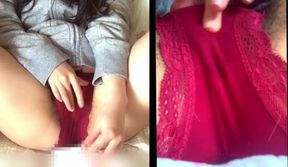 Amateur Beauty Captures Intimate Moment on Dual Screens - Wet Panties and Allure!