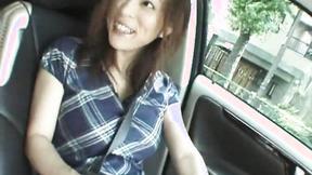 ”Naughty Japanese Beautiful Babe with big breast Masturbating with vibrator at car”