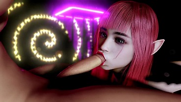 Hot Redhead Elf Sucking Dickgirl Dick in the Club
