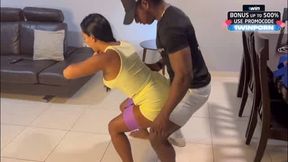 Hotwife catapults BBC trainer, soaked in cum! English subs - nasty porn ride!