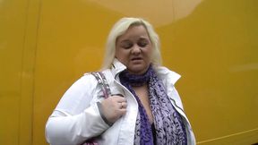 German bbw blonde strokes her big tits in the presence of a watcher who films her masturbating her pussy with sex toys