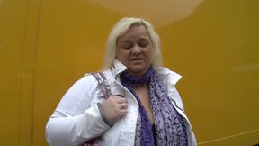 German bbw blonde strokes her big tits in the presence of a watcher who films her masturbating her pussy with sex toys