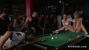 Blonde slut gets dominated at public pool party
