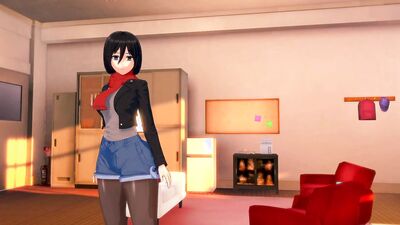 Mikasa, the busty brunette, rides a huge dick in a steamy POV cartoon