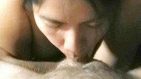 Asian maid empties trash and swallows hubby's load