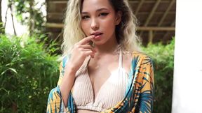 Exotic Asian blonde gets her tight snatch pounded doggy style