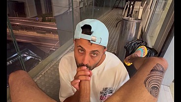 Middle Eastern big cock blowjob on the balcony