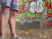 Small cock public quick wank and cum on busy cycle path