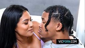 Grounded latina teen Serena Santos gets pounded rough by her black boyfriend