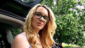 Curly-haired babe with tattoos gets her pussy drilled in the park in POV