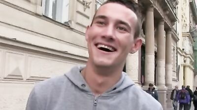 Czech Hunter's 171th edition: Young skinny guy takes on a huge cock in the open air