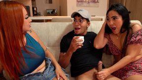 My boyfriend's busty stepmom caught in a secret threesome
