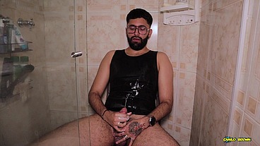 Camilo Brown Intensely Edging His Big Cock Shooting His Cum Multiple Times And Squirting On His Black Shirt