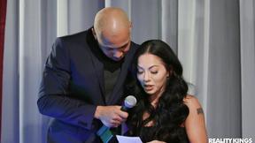 ”Mesmerizing Asian babe Morgan Lee fucks on a live TV show”