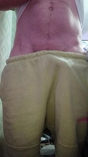 Tease abs bulge cock white sweat pants