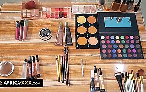 The makeup artist takes care of the whole body of her client