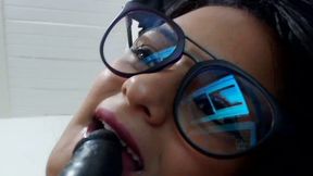 Petite Babe Blows Big Black Dildo