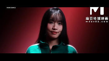 Short-haired Asian model plays squirt game with big tit parody