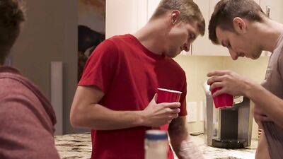 Frat guys have fun at a party before fucking balls deep