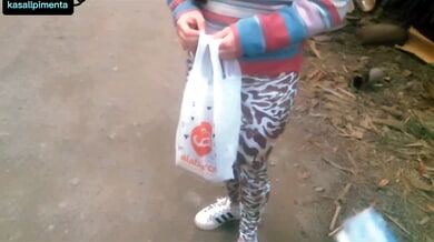 Financial domination session turns physical as she bends over outdoors in zebra-print pants