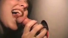 Her boyfriend wanted to watch how she blows a dick in gloryhole